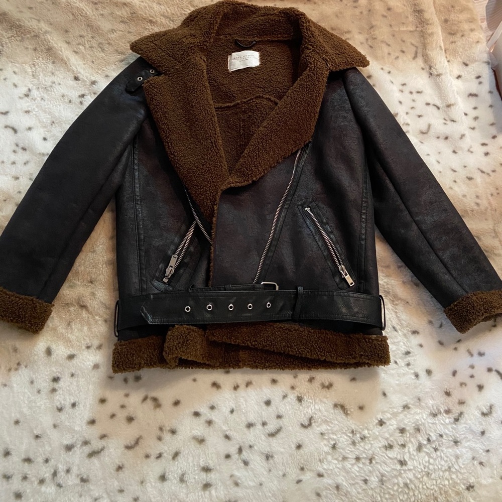 Zara Oversized Brown Black Aviator Jacket